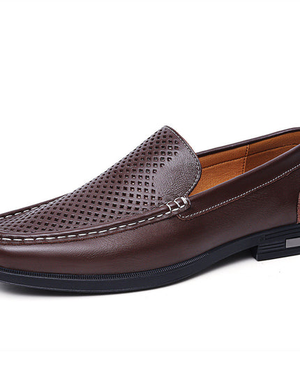 Cowhide Loafers Men's British Business Dress Slip-on Hollowed-out Breathable Leather Shoes
