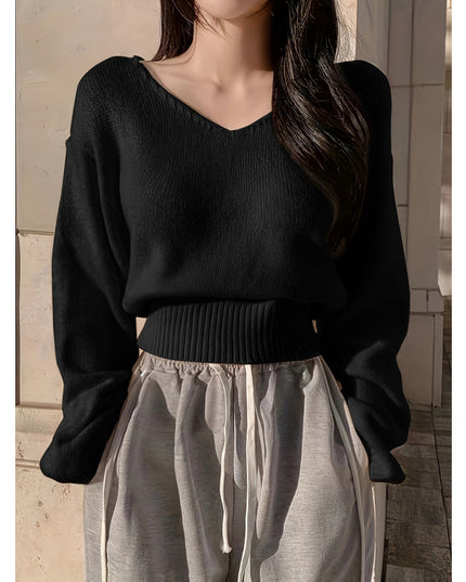 Solid Color And V-neck Side Buckle Waist Slimming Versatile Spring Top