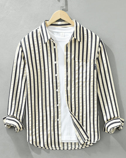 Vertical Striped Long-sleeved Shirt Loose