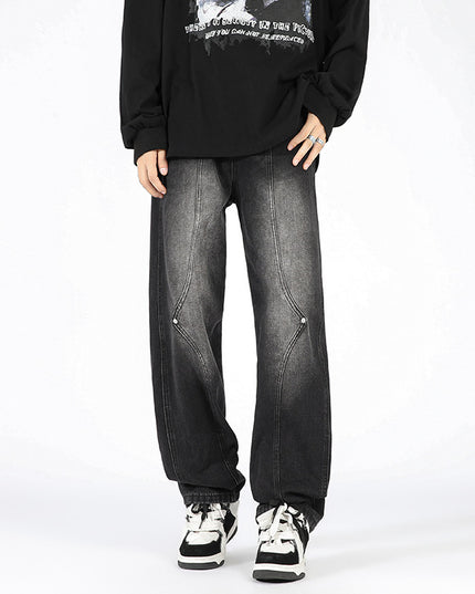 Men's Retro Patchwork Beaded Loose Jeans