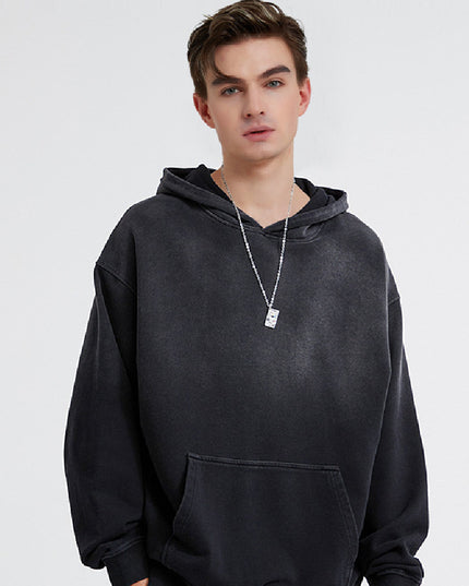 Washed Gradient Worn Hooded Sweater For Men