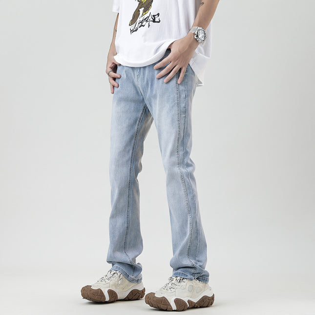 Men’s American-Style Heavy Washed Yellow Jeans | Straight-Leg Cotton Mid-Waist