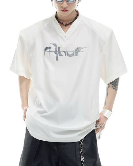 Niche Streamer Texture Deconstruction Split Stitching Short Sleeve