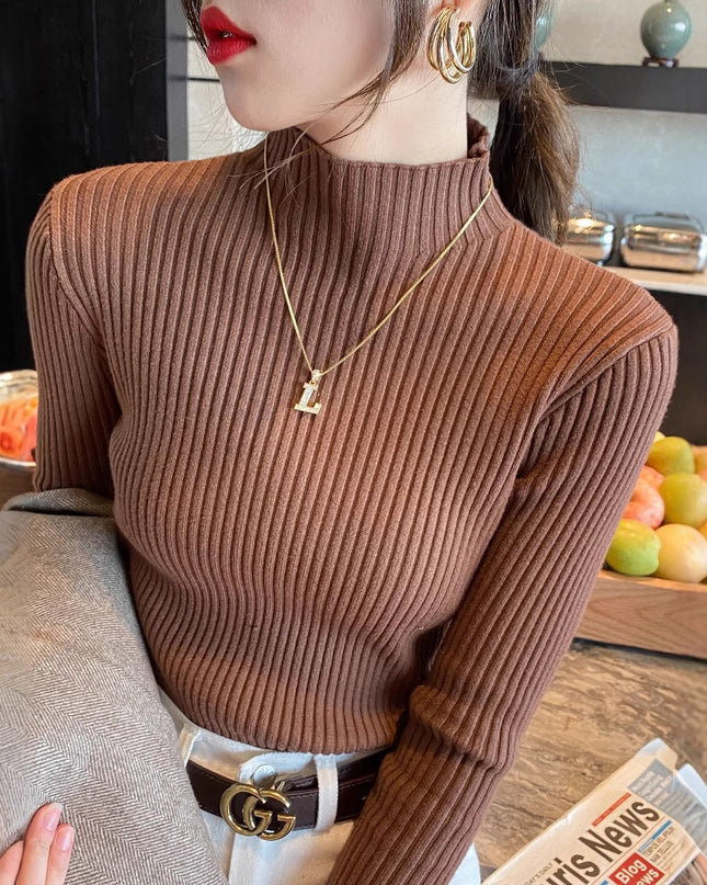 Half Turtleneck Knitted Sweater Women's Bottoming Shirt Women's Autumn And Winter