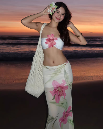 Dopamine Beach Vacation Pure Desire Style Printed Mesh Sheath Skirt