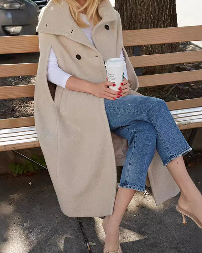 Bulky Turtleneck In Apricot Long Woolen Coat Outerwear