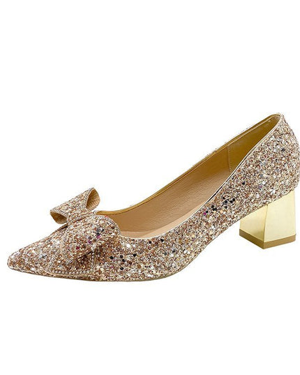 Crystal Sequins Wedding Xiuhe Chunky Heel Pointed-toe Shoes
