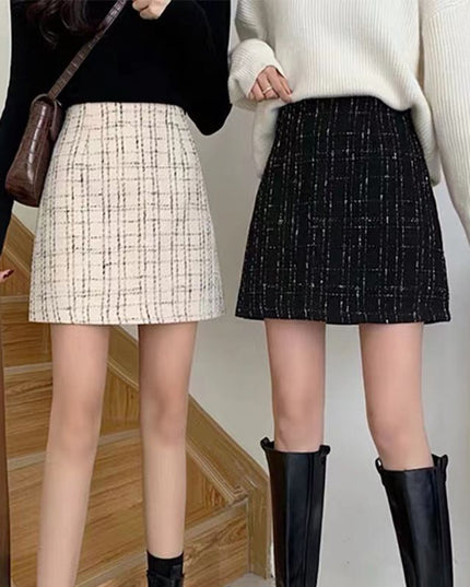 High Waist Fat Cover Classic Style Plaid Retro Skirt