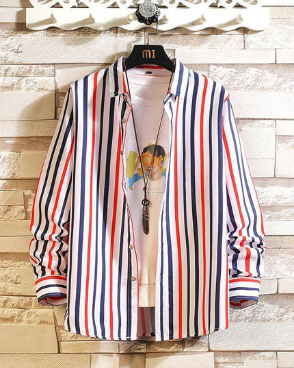 Long Sleeve Plus Size Korean Style Vertical Striped Shirt