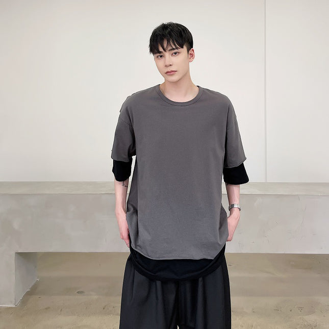 Fake Two Pieces Men's Original Retro Loose Round Neck Short Sleeves