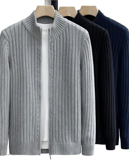 Cardigan Sweater Solid Color Zipper Outerwear Sweater Men's Coat