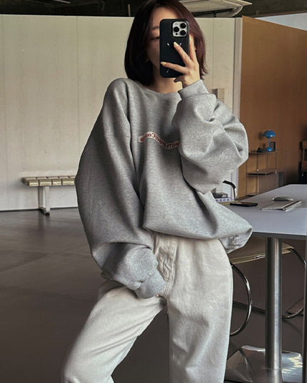 Korean Style Alphabet Embroidery Sweater Round Neck Versatile