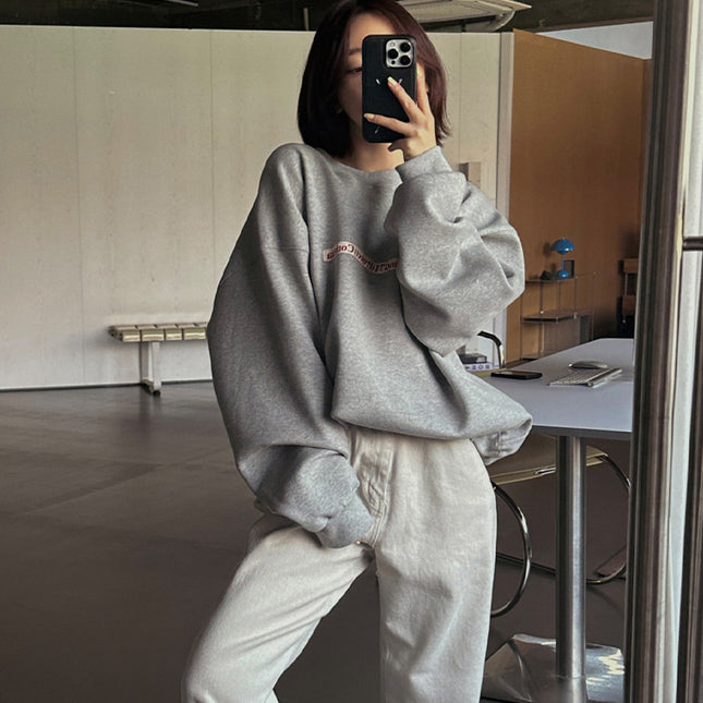 Korean Style Alphabet Embroidery Sweater Round Neck Versatile