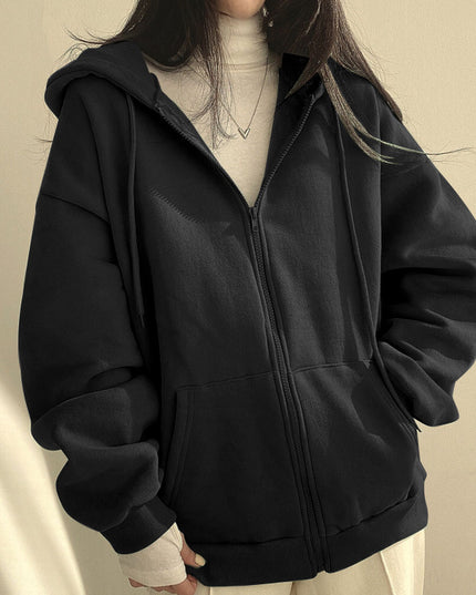 Zipper Plush And Thick Hood Sweater Women's Coat