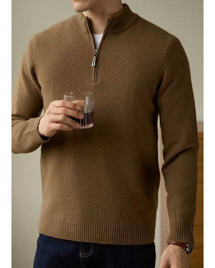Half Zipped Stand Collar Pure Wool Thermal Sweater