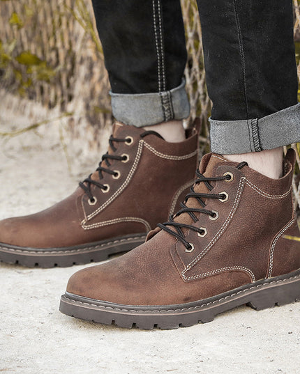 Vintage Men's Leather Boots Worke High-top Shoes