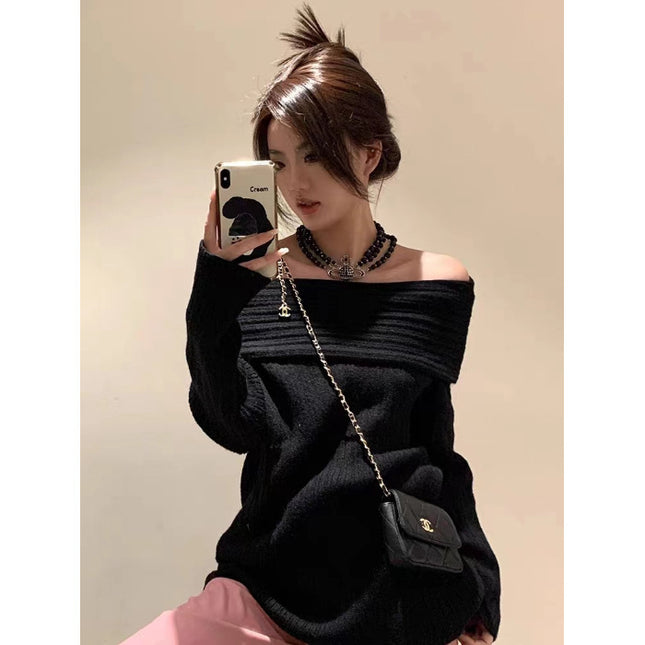 Idle Style Scarf Collar Solid Color Sweater Women's Loose Outer Wear Long Sleeve