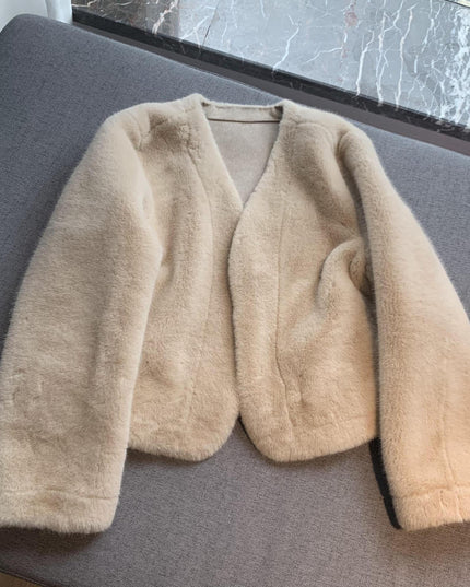 Women's Short Solid Color Eco-friendly Fur Jacket