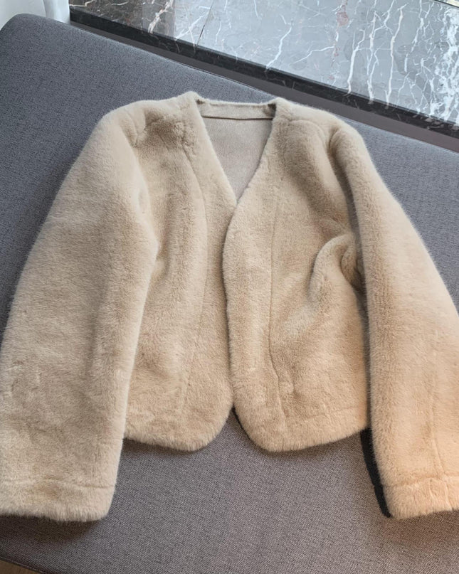 Women's Short Solid Color Eco-friendly Fur Jacket