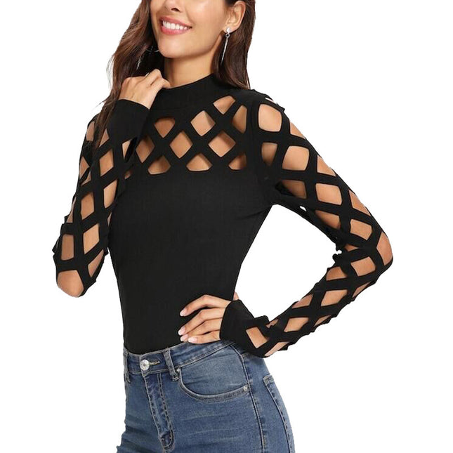 Round neck hollow long sleeve