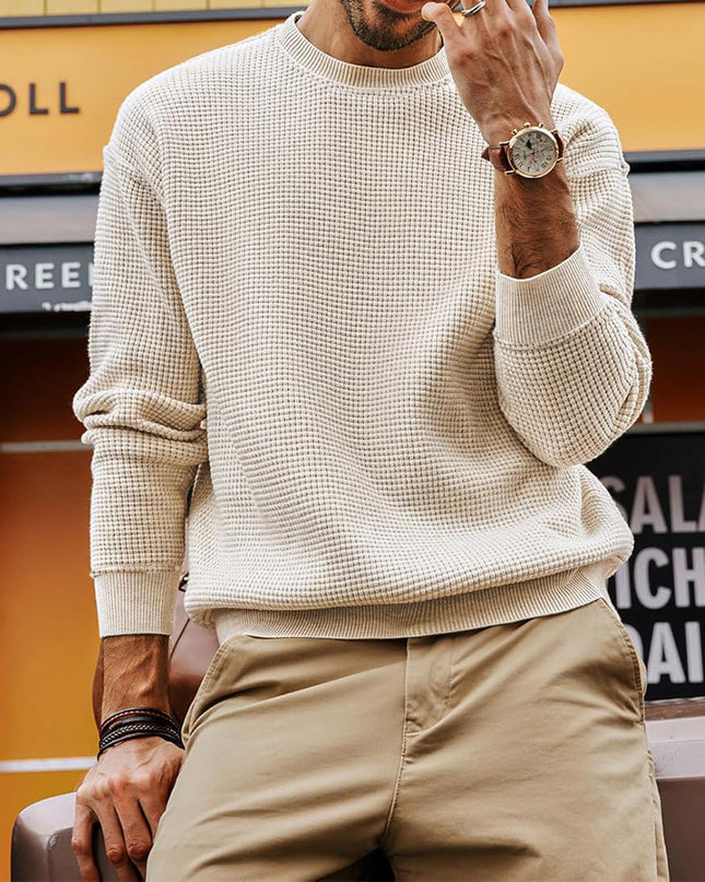 Men's Fashion Solid Color Waffle Casual