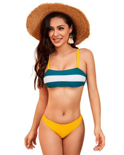 Women's Striped Suspender Triangle Bikini Swimsuit