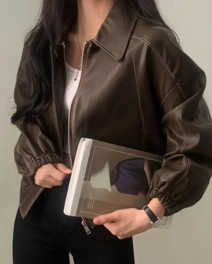 Fashion And Handsome Leather Coat Women