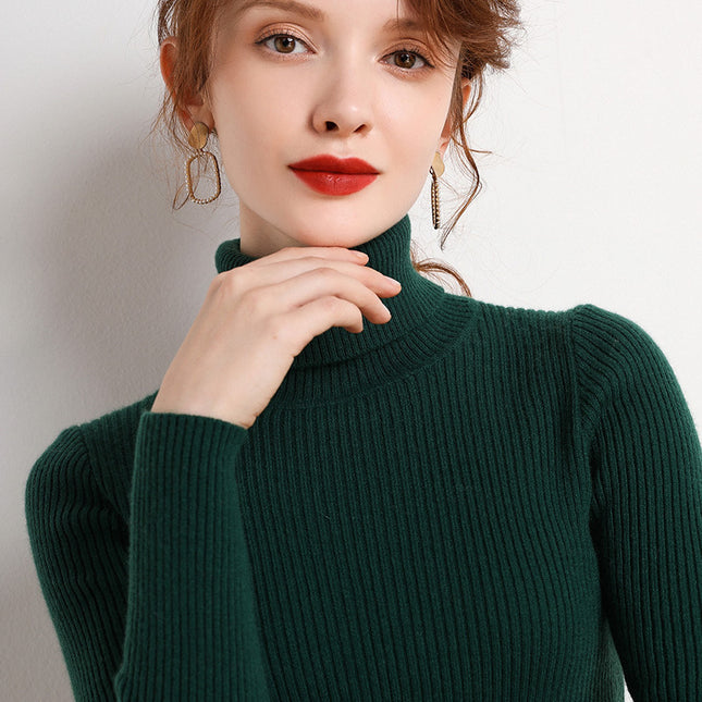 Simple Temperament High Collar Sweater Women's FallWinter Slim Short Pullover