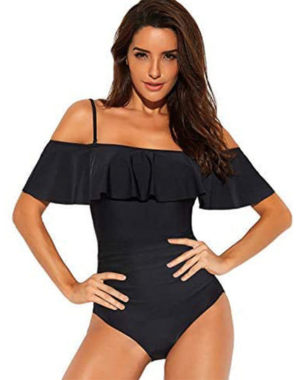 One-piece Cut-out Ruffled Strap Tube Top Swimsuit