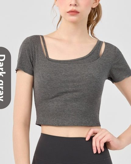 Women's Outerwear Short-sleeved Two-piece Workout Clothes With Chest Pad