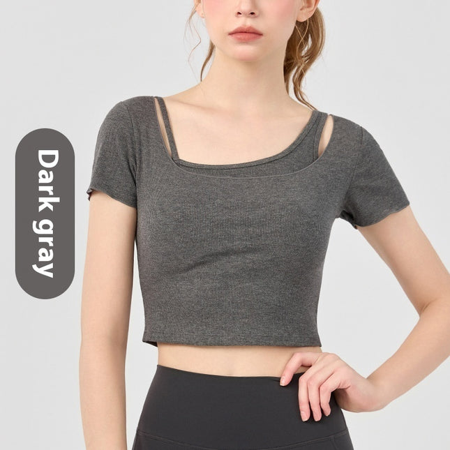 Women's Outerwear Short-sleeved Two-piece Workout Clothes With Chest Pad