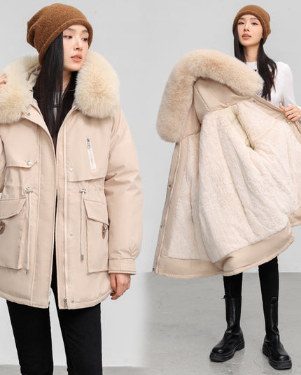 Cross-border Fleece-lined Thickened Parka Collar Slim Fit Slimming Cotton Coat