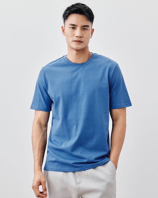 Heavy Cotton Men's Short Sleeve T-shirt American Casual Solid Color Crewneck