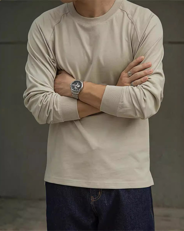 Vintage Cotton Raglan Long Sleeve Neckline Inner Bottoming Shirt Autumn Men