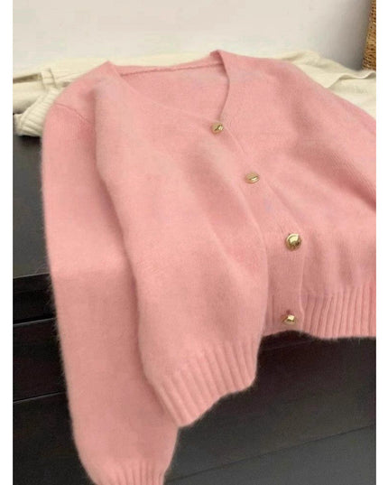 Women's Solid Color Gold Buckle Soft Glutinous Sweater Coat