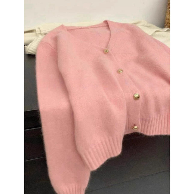 Women's Solid Color Gold Buckle Soft Glutinous Sweater Coat