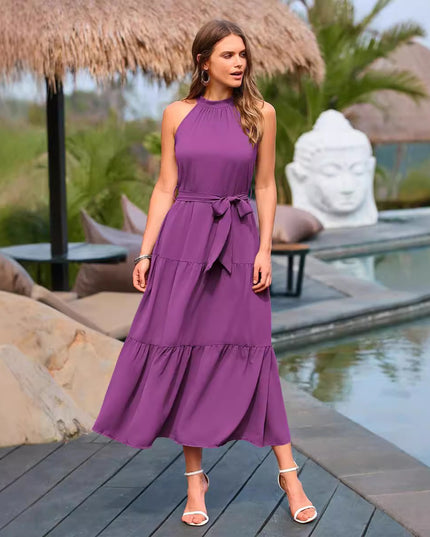 Halter Lace-up Casual Loose Stitching Dress