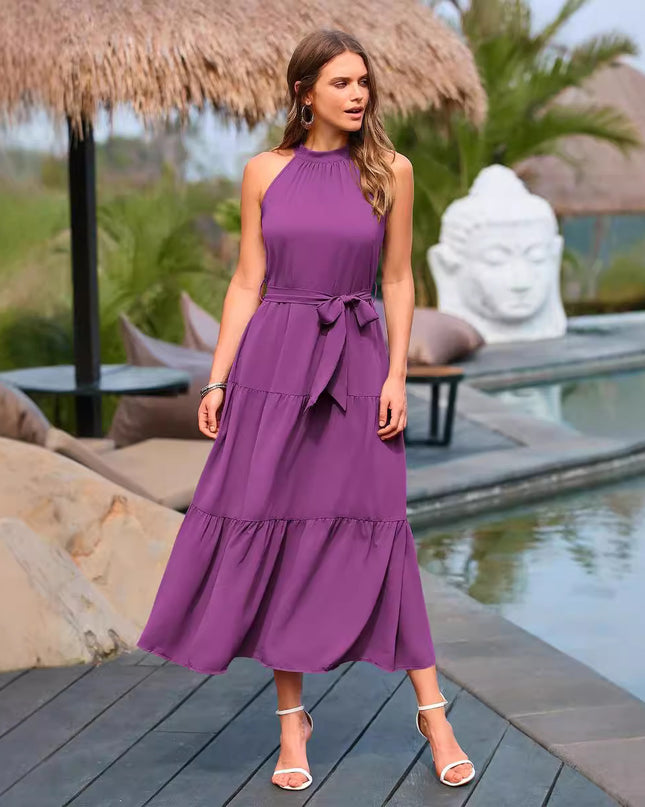 Halter Lace-up Casual Loose Stitching Dress