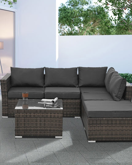 Patio Furniture, Outdoor Furniture, Seasonal PE Wicker Furniture, 4 Set Wicker Furniture With Tempered Glass Coffee Table