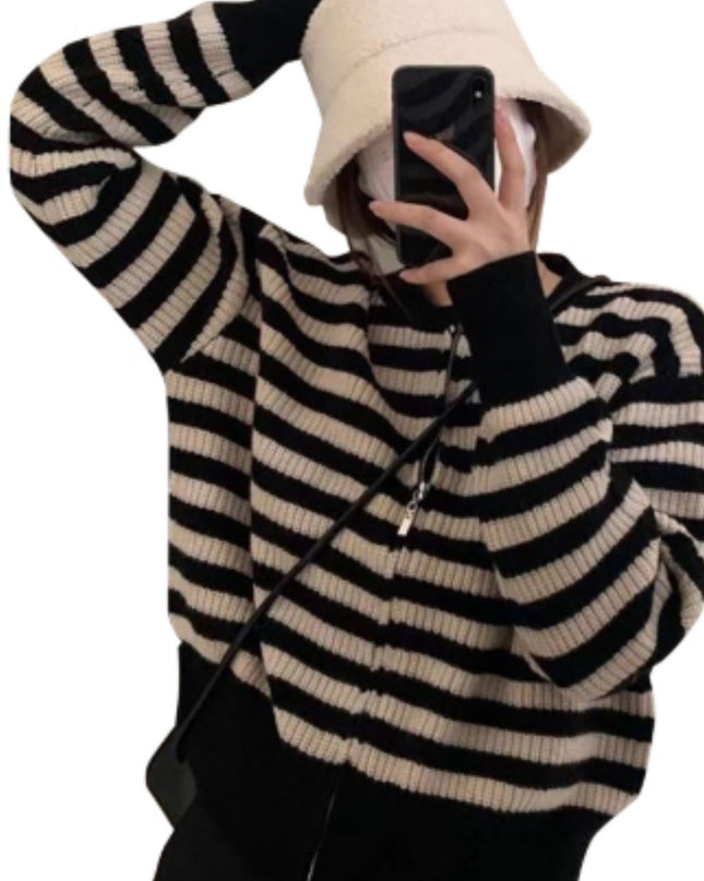 Women's Spring And Autumn Short Striped Knitted Bottoming Sweater