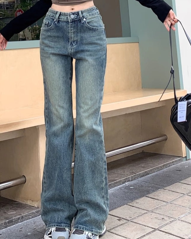 Retro Straight Jeans High Waist Wide Leg Trousers