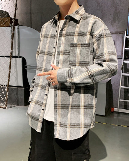 Plaid shirt male growth sleeve shirt