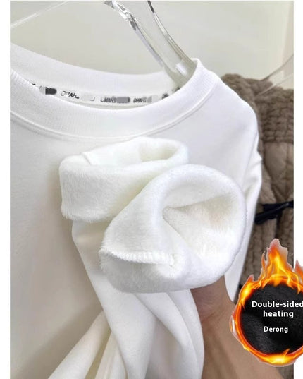 Plus Velvet White Bottoming Shirt Women's Inner Match Mid-length Loose T-shirt