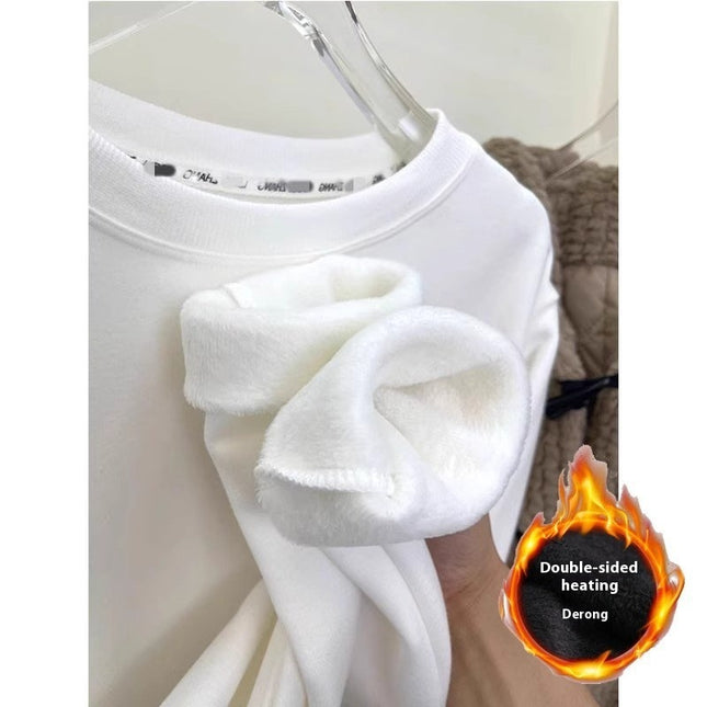 Plus Velvet White Bottoming Shirt Women's Inner Match Mid-length Loose T-shirt