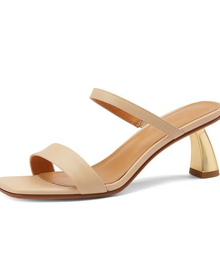 Women's Solid Color Square Toe Stiletto Sandals And Slippers