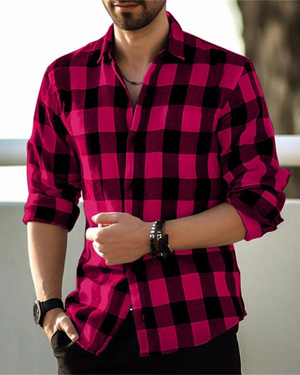 European And American Long Sleeve Loose 3D Personalized Printed Plaid Design Striped Shirt