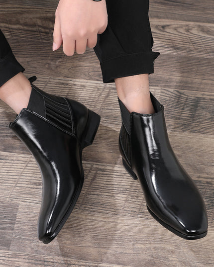 Pointed Toe Chelsea-style Boots For Men Fashion British Style Square Heel Business Formal Leather Shoes