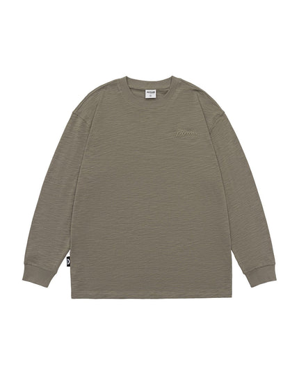 Pure Color Slub Cotton Long Sleeve T-shirt Simple Embroidered Crew Neck Cotton Base Shirt