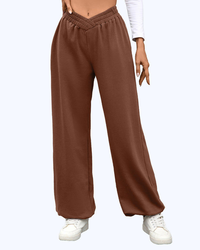 High Waist Pure Color Pocket Ankle-tied Trousers Casual Pants For Women
