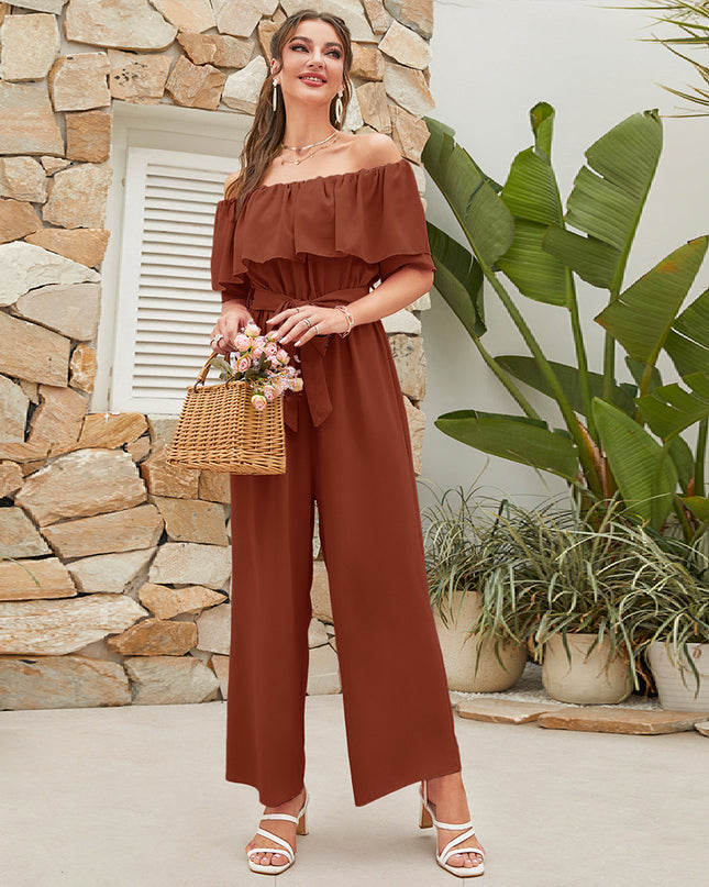 Women's Lace-up Cropped Short-sleeved Wide-leg Pants